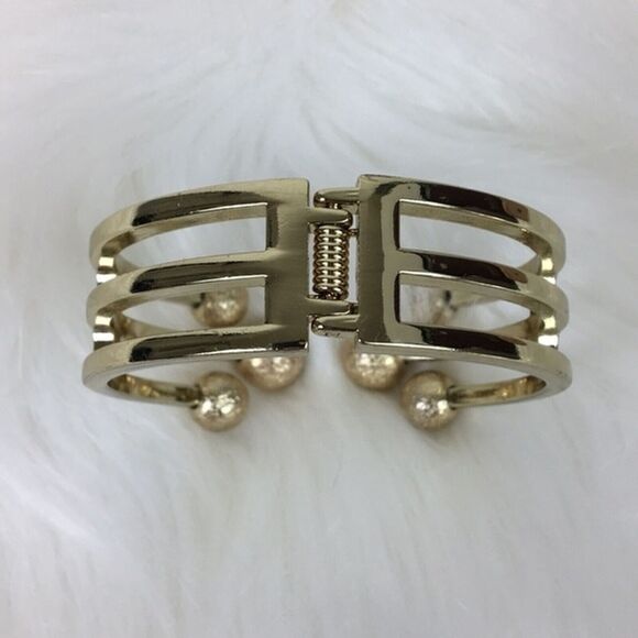 Gold Tone Clamper Bracelet Hinged Cuff Bold Statement Mob Wife Luxury Estate - Picture 5 of 8